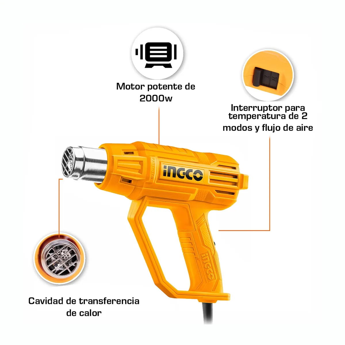 INGCO TOOLS - HERRAMIENTA DE CALOR 2000W AIRE CALIENTE 1 BOQUILLA INGCO - HG2000385
