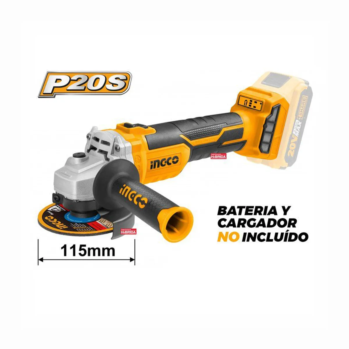 INGCO TOOLS - AMOLADORA ANGULAR 20V 4½ INALÁMBRICO INDUSTRIAL INGCO - CAGLI1151