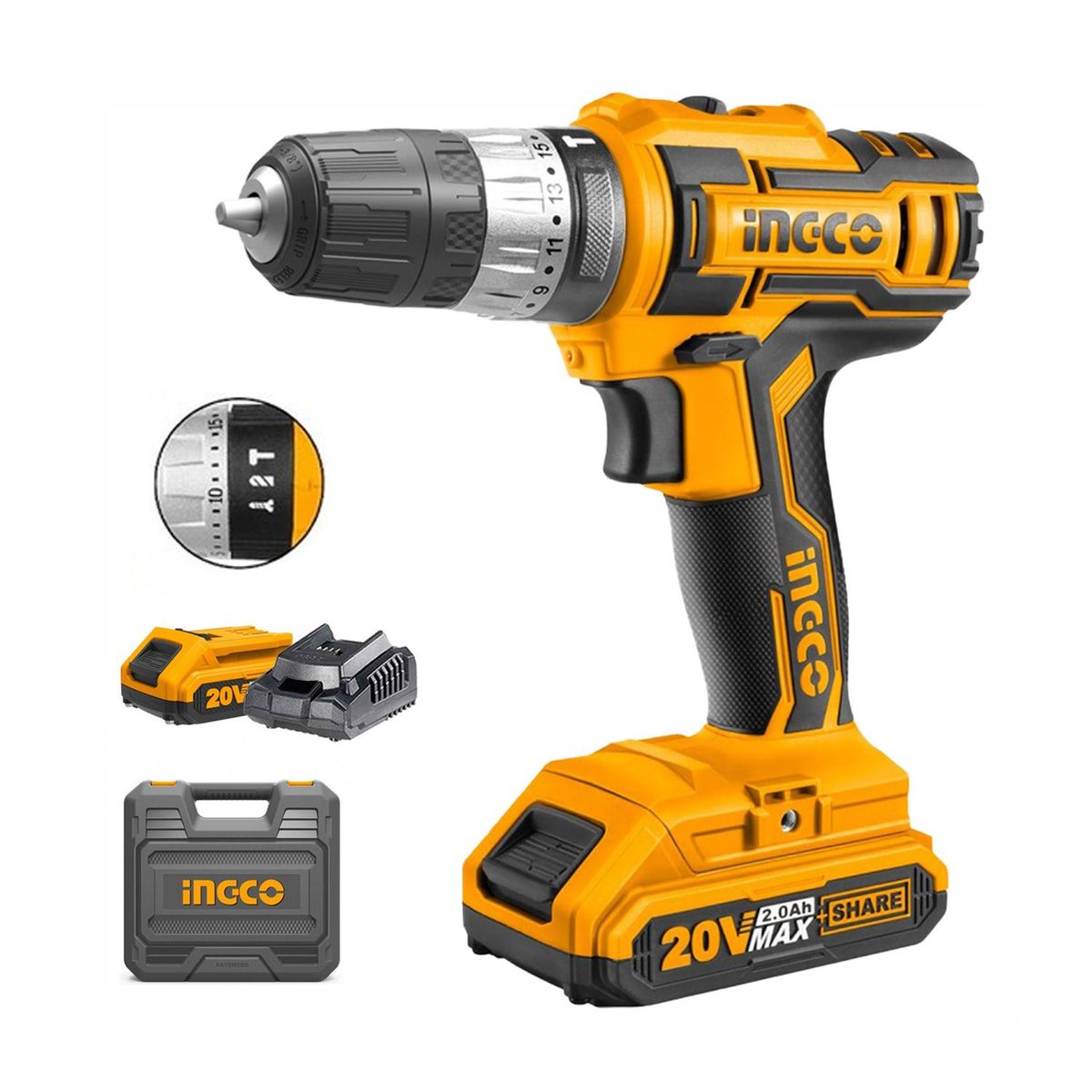 INGCO TOOLS - TALADRO PERCUTOR 20V ATORNILLADOR INDUSTRIAL INALÃMBRICO - CIDLI200215