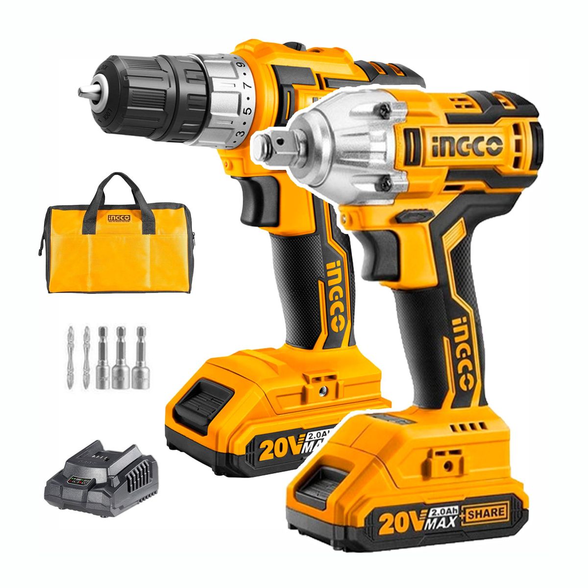 INGCO TOOLS - SET TALADRO ATORNILLADOR DE IMPACTO 20V INALAMBRICO INGCO - CKLI2006