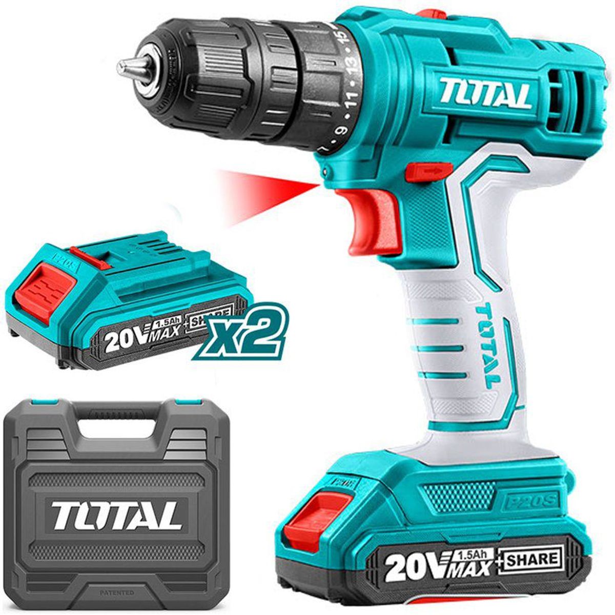 TOTAL TOOLS - Taladro Atornillador 20v Inalambrico 20v con 2 Baterías Total