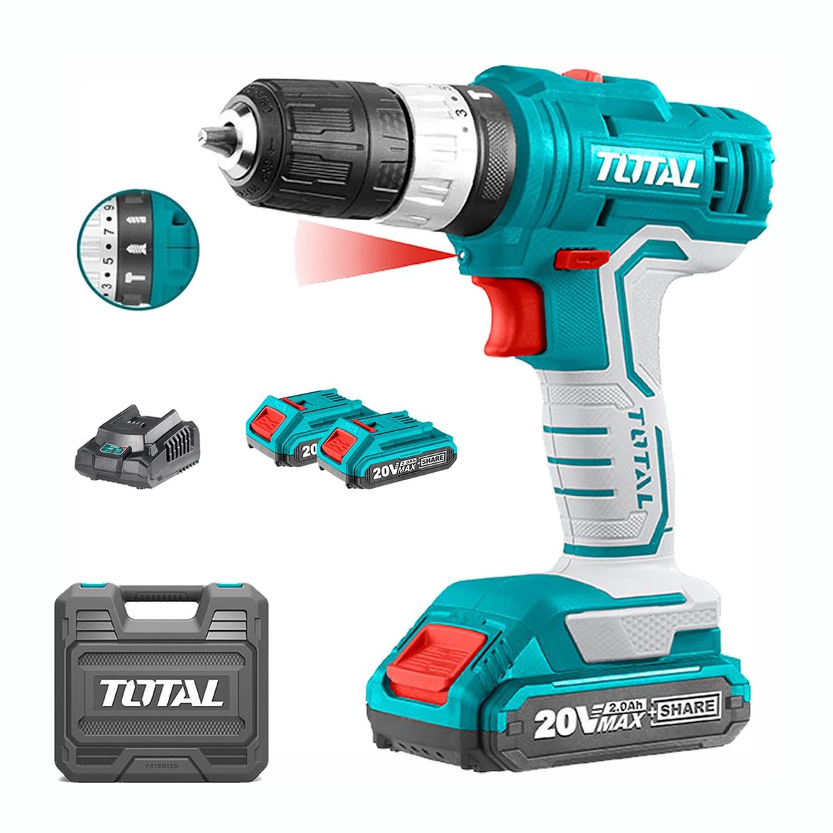 TOTAL TOOLS - TALADRO PERCUTOR INALÁMBRICO 20V DE IMPACTO TOTAL - TIDLI20012