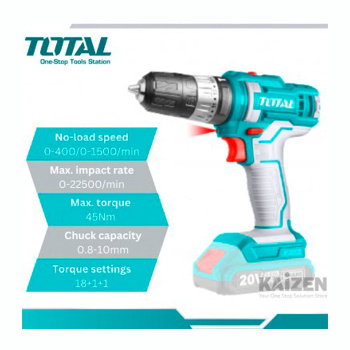 TOTAL TOOLS - TALADRO PERCUTOR INALÁMBRICO 20V DE IMPACTO TOTAL - TIDLI20012