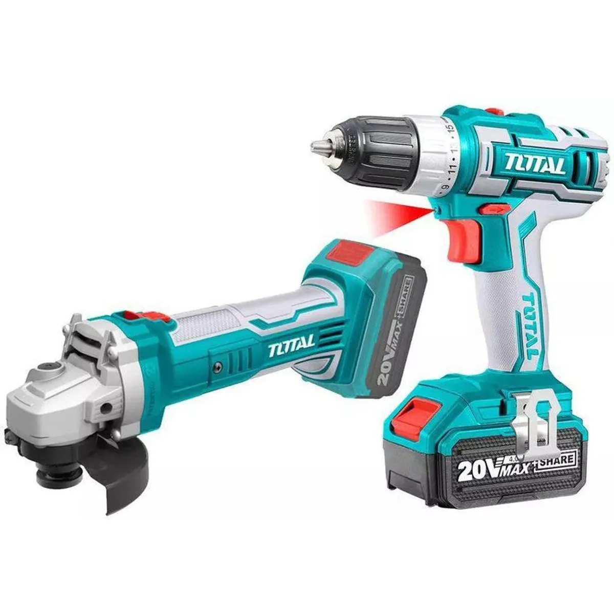 TOTAL TOOLS - KIT 20V TALADRO AMOLADORA ANGULAR INALÁMBRICO 4AH TOTAL - TCKLI2009