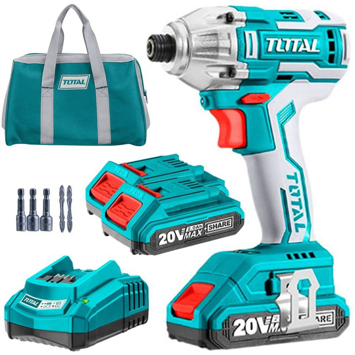 TOTAL TOOLS - ATORNILLADOR DE IMPACTO 20V INALÁMBRICO BRUSHLESS TOTAL - TIRLI2002
