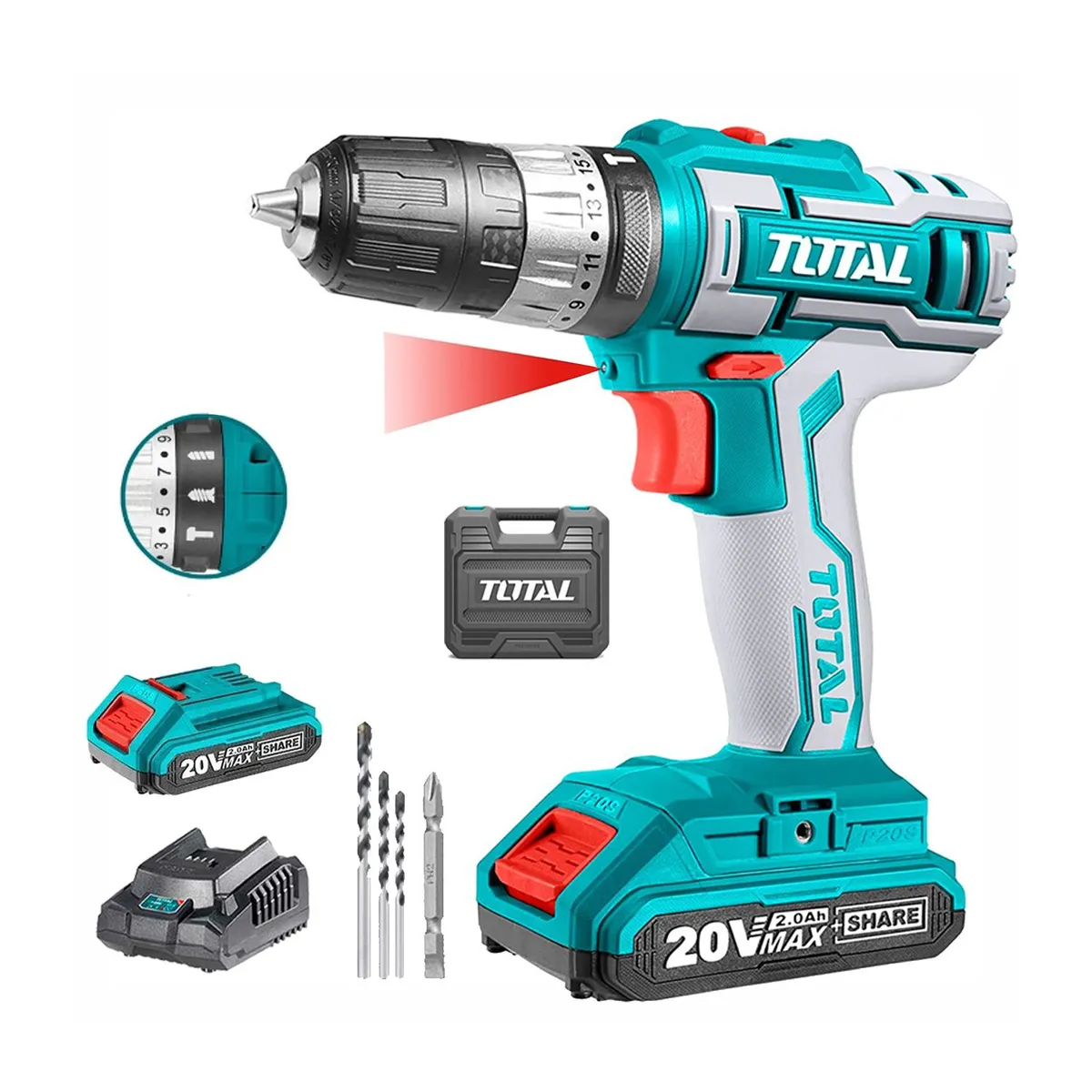 TOTAL TOOLS - Taladro Percutor Inalámbrico 20v x2 Baterías  Total