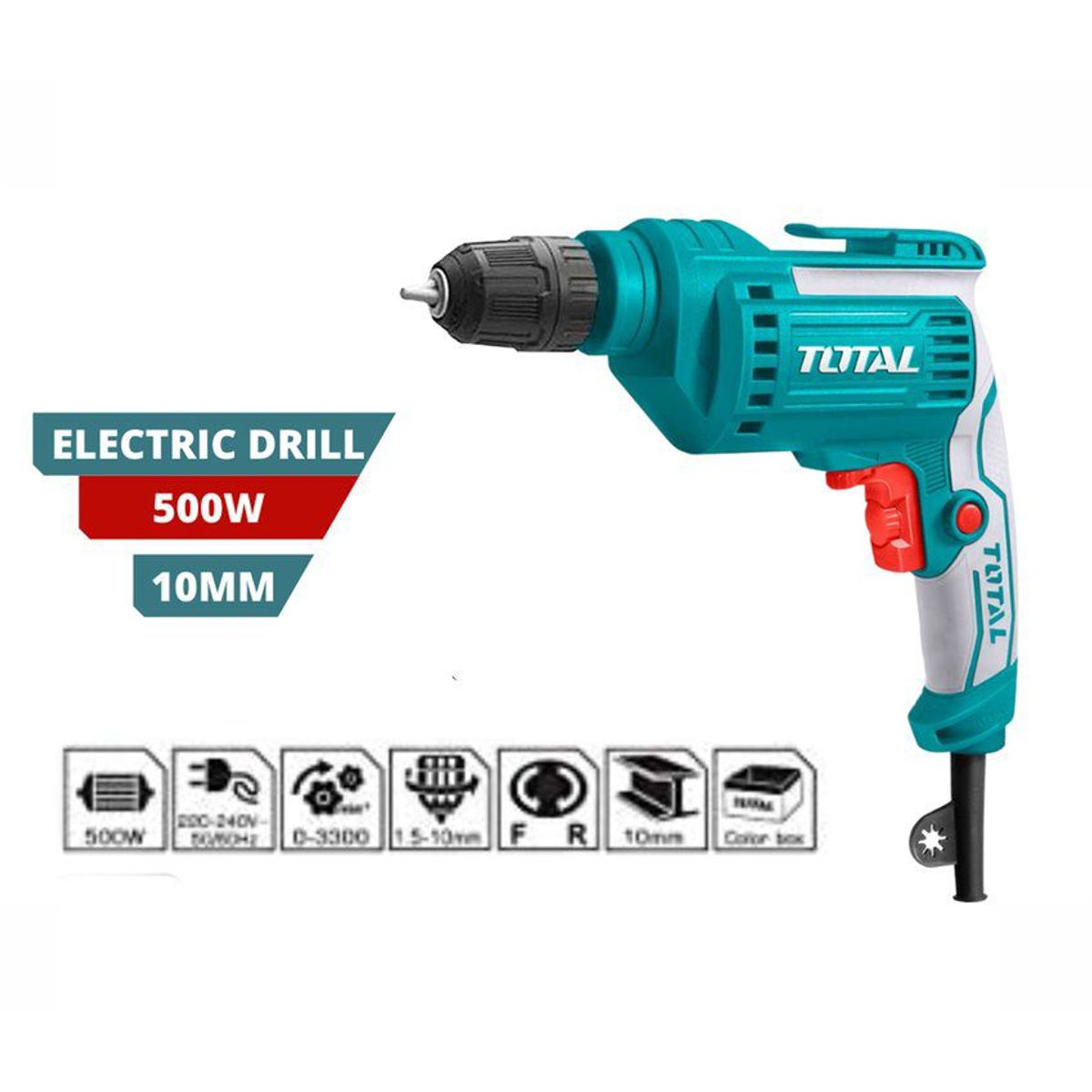 TOTAL TOOLS - TALADRO PERCUTOR 500W ELECTRICO 10MM INDUSTRIAL TOTAL - TD2051026-2