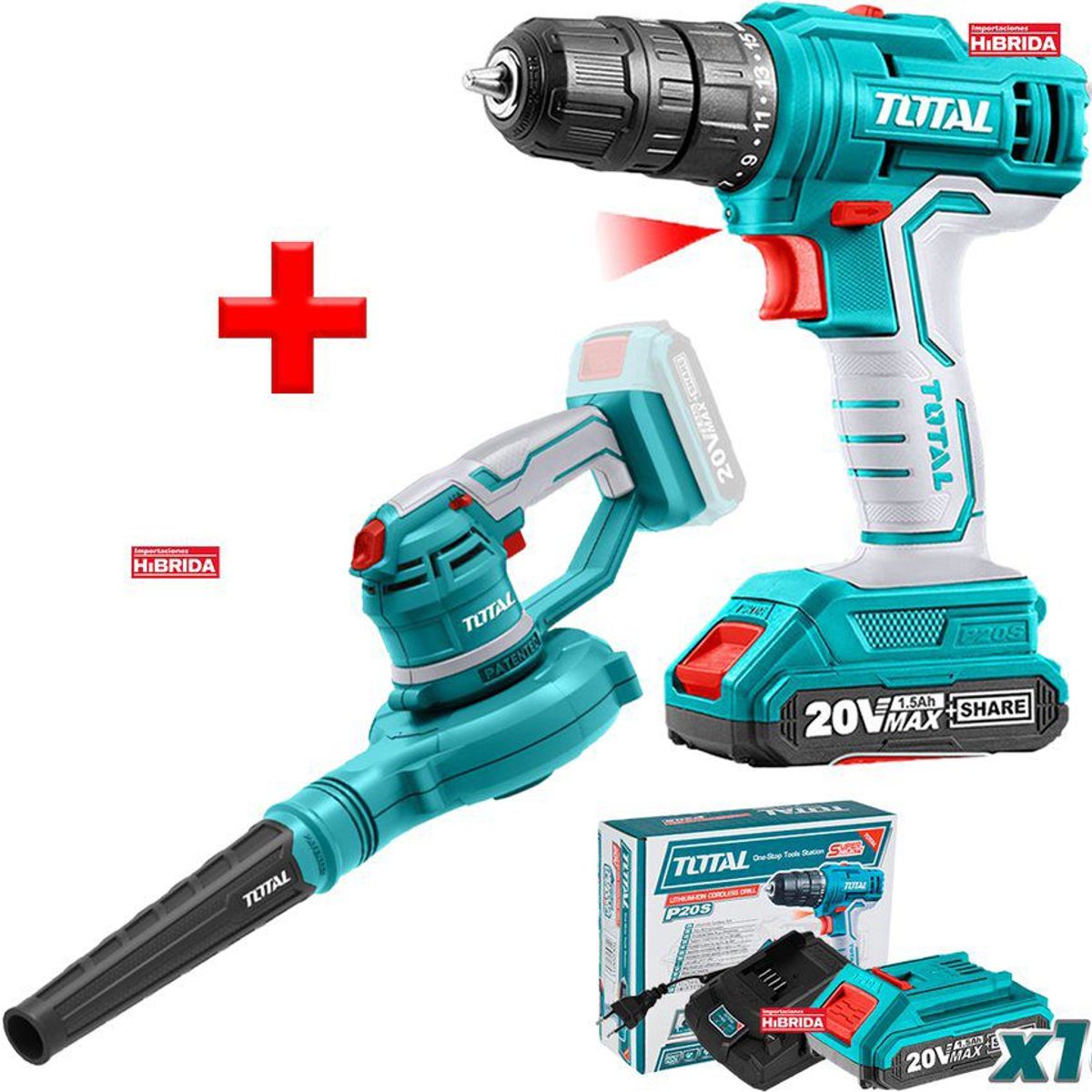 TOTAL TOOLS - SOPLADORA ASPIRADORA PRO + TALADRO ATORNILLADOR 20V INALÁMBRICO TOTAL