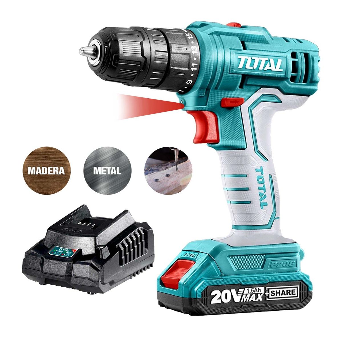 TOTAL TOOLS - Taladro Total Atornillador 20v Destornillador Inalámbrico Profesional