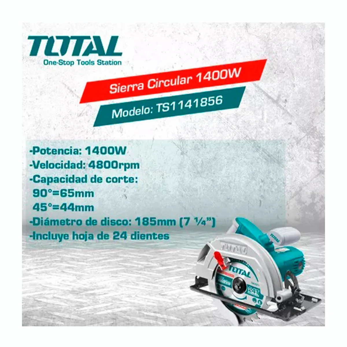 TOTAL TOOLS - SIERRA CIRCULAR 185MM 1400W CORTADORA MADERA METAL TOTAL - TS1141856