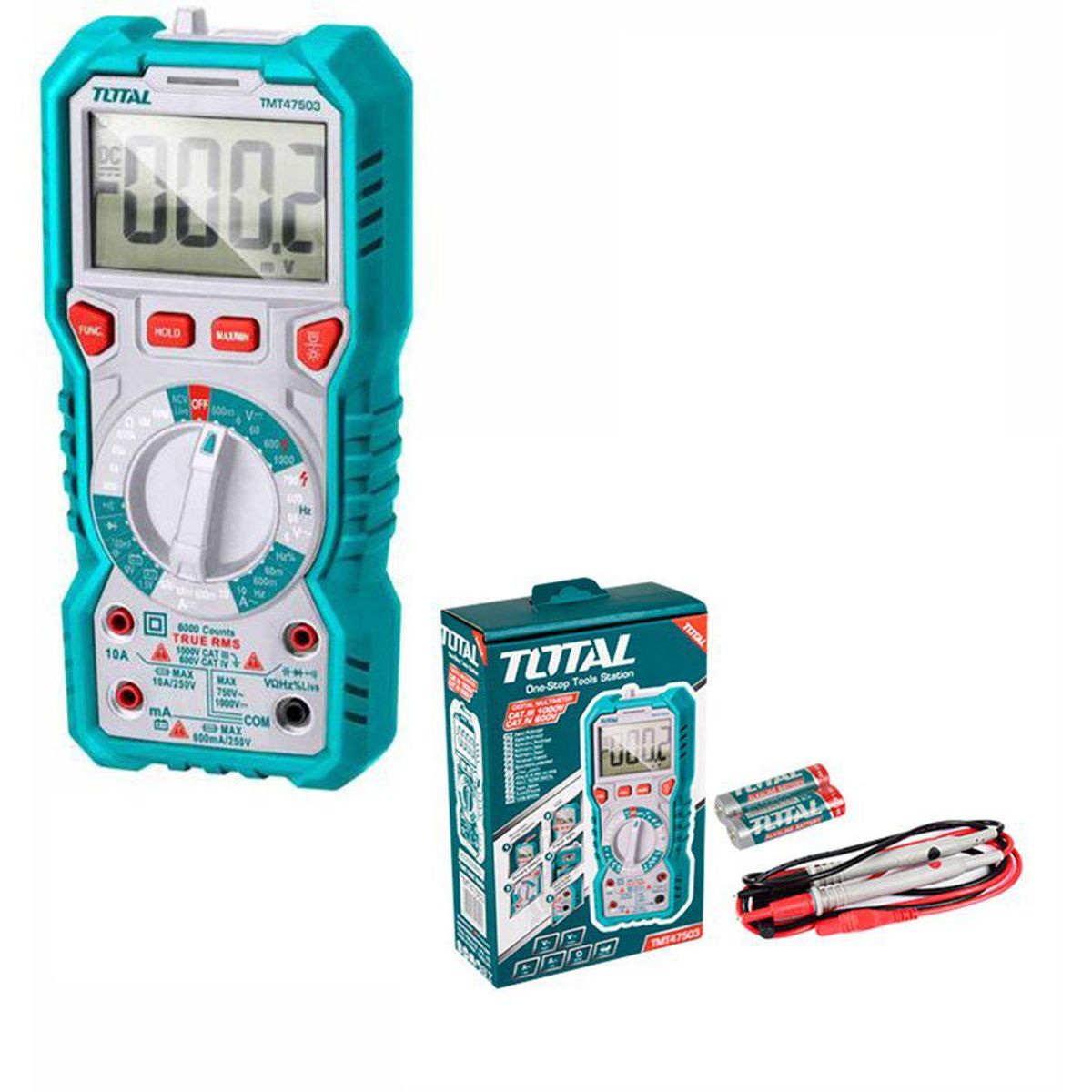 TOTAL TOOLS - MULTÍMETRO DIGITAL 600V - 1000V, 6000 CONTEOS TOTAL - TMT47503