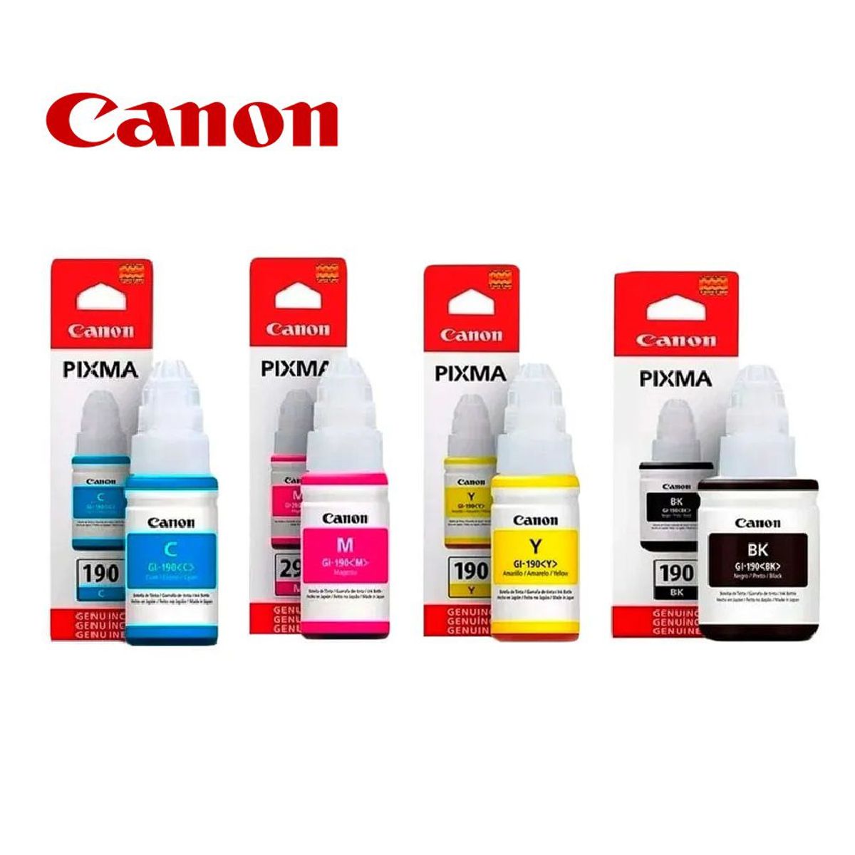 CANON - Pack Tinta Canon GI-190 COLORES y NEGRO para G2100 G2110 G3100 G3110 G4100 G4110