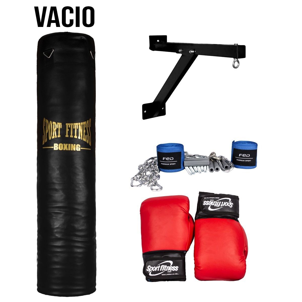 URBAN FIT - SACO DE BOX VACIO 1.20 M + GUANTES + VENDAS + SOPORTE+ CADENA
