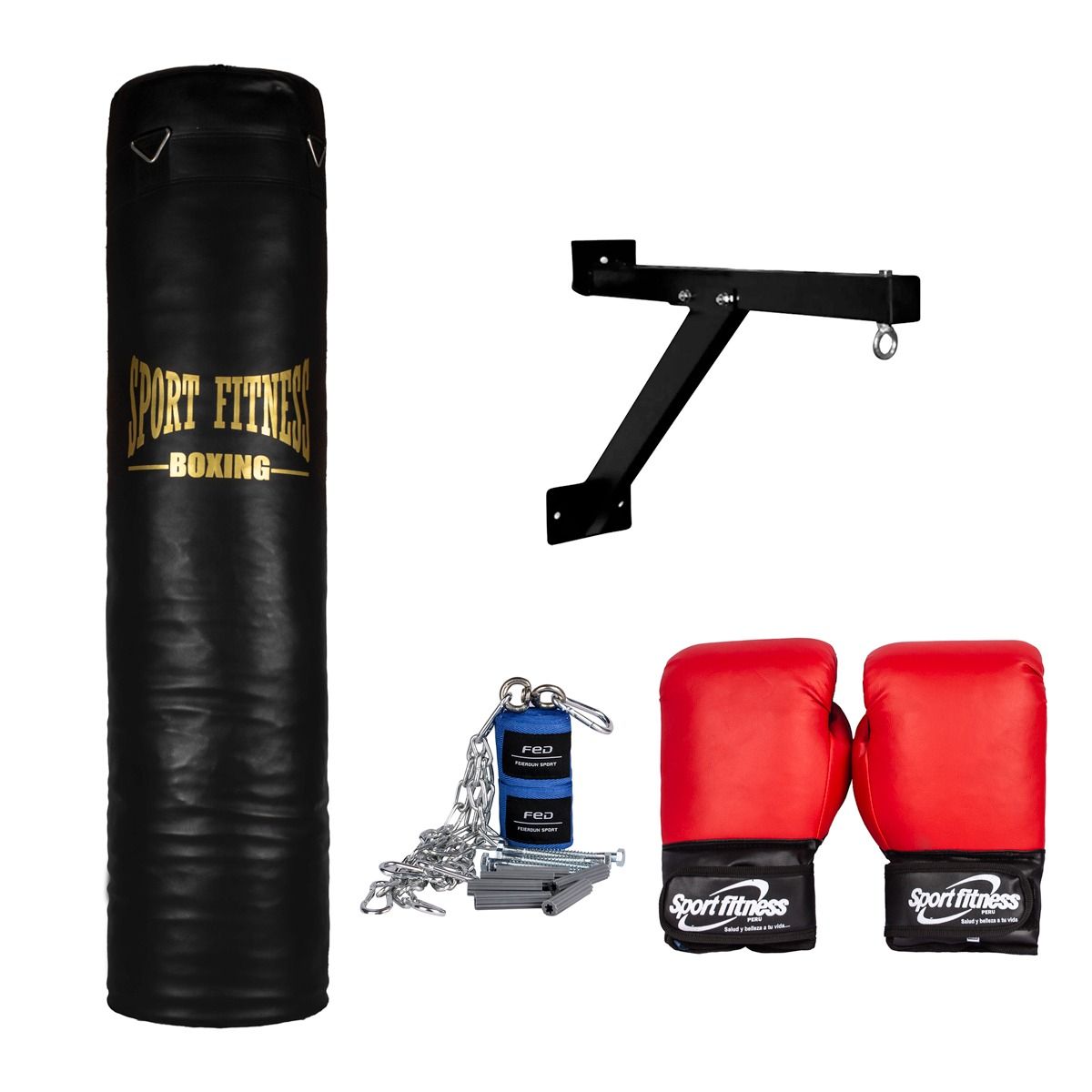 URBAN FIT - SACO D BOX LLENO 1.20 M + GUANTES + VENDAS +SOPORT + CADENAS