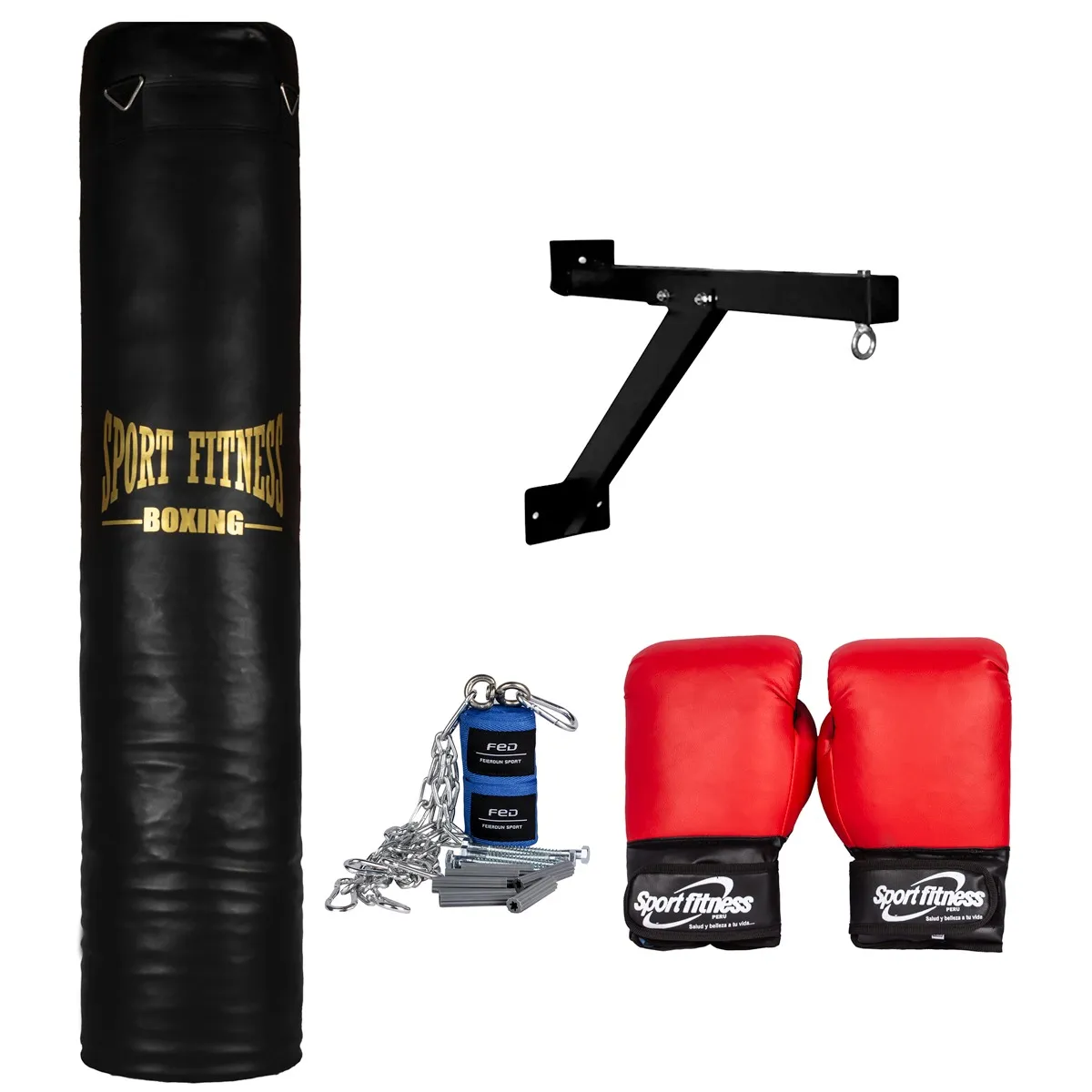 URBAN FIT - SACO DE BOX LLENO 1.80 M + GUANTES + VENDAS +SOPORTE + CADENA