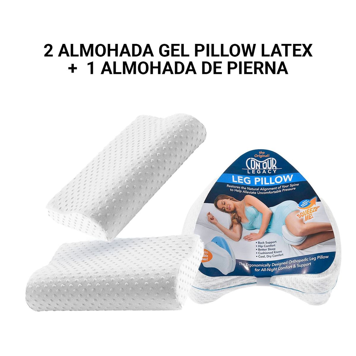 GENERICO - 2 Almohadas Ortopédicas más 1 Almohada Para Las Piernas