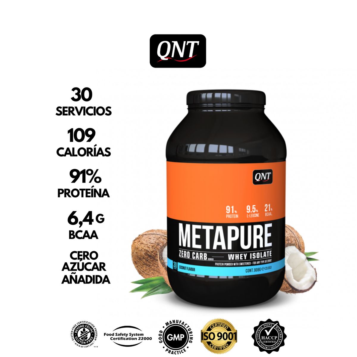 QNT - Proteína Whey Isolatada Metapure 2Lb Coco QNT-