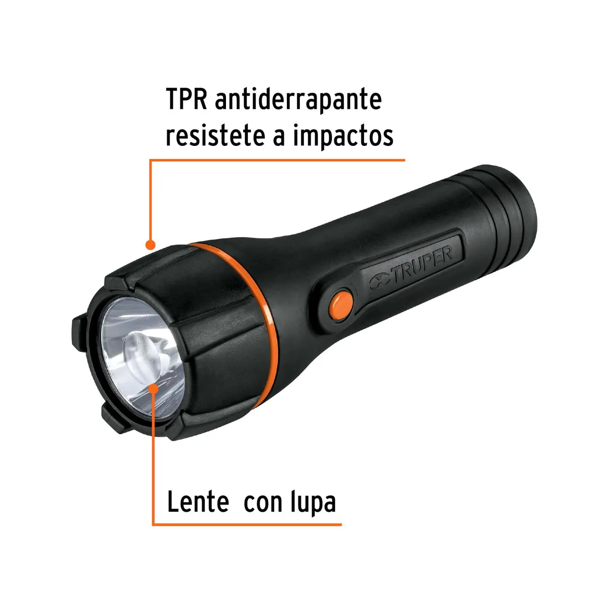 TRUPER - Linterna plástica 1 led 180 lm con 2 pilas D Truper