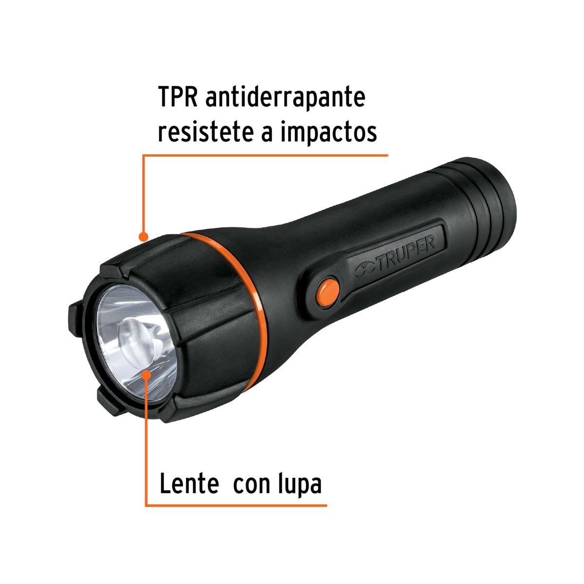 TRUPER - Linterna plástica 1 led 80 lm con 2 pilas AA, Truper