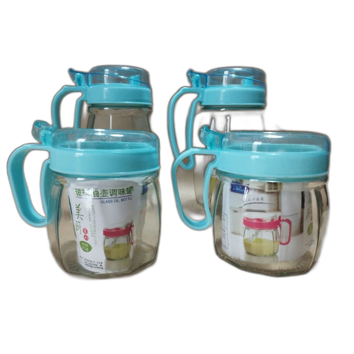 GENERICO - Condimentero Aceitero de acrílico y vidrio 4 piezas celeste