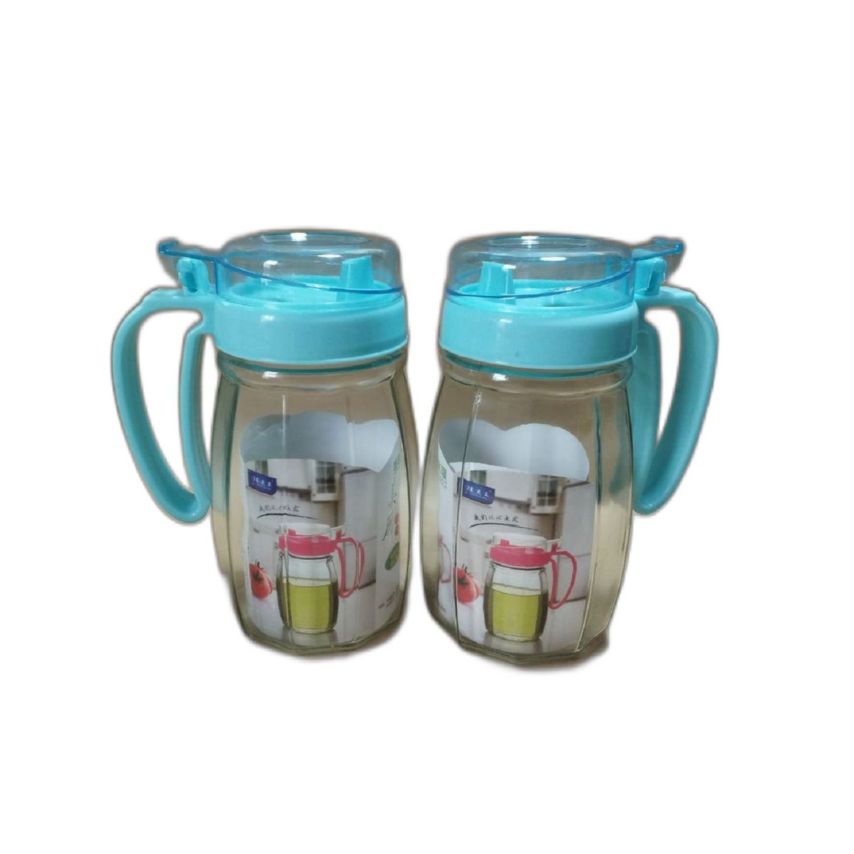 GENERICO - Condimentero Aceitero de acrílico y vidrio 4 piezas celeste