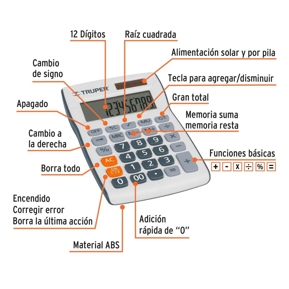 TRUPER - Calculadora de bolsillo  escritorio 8 x 12 - truper