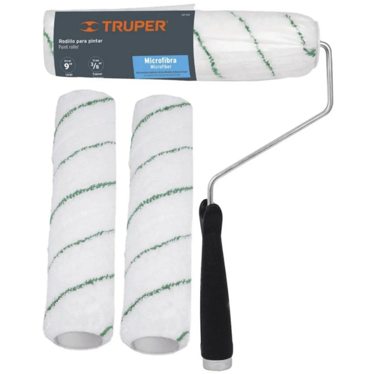 TRUPER - kit Rodillo para pintar, fino acabado, antigotas 9" 3/8" + 2 repuestos