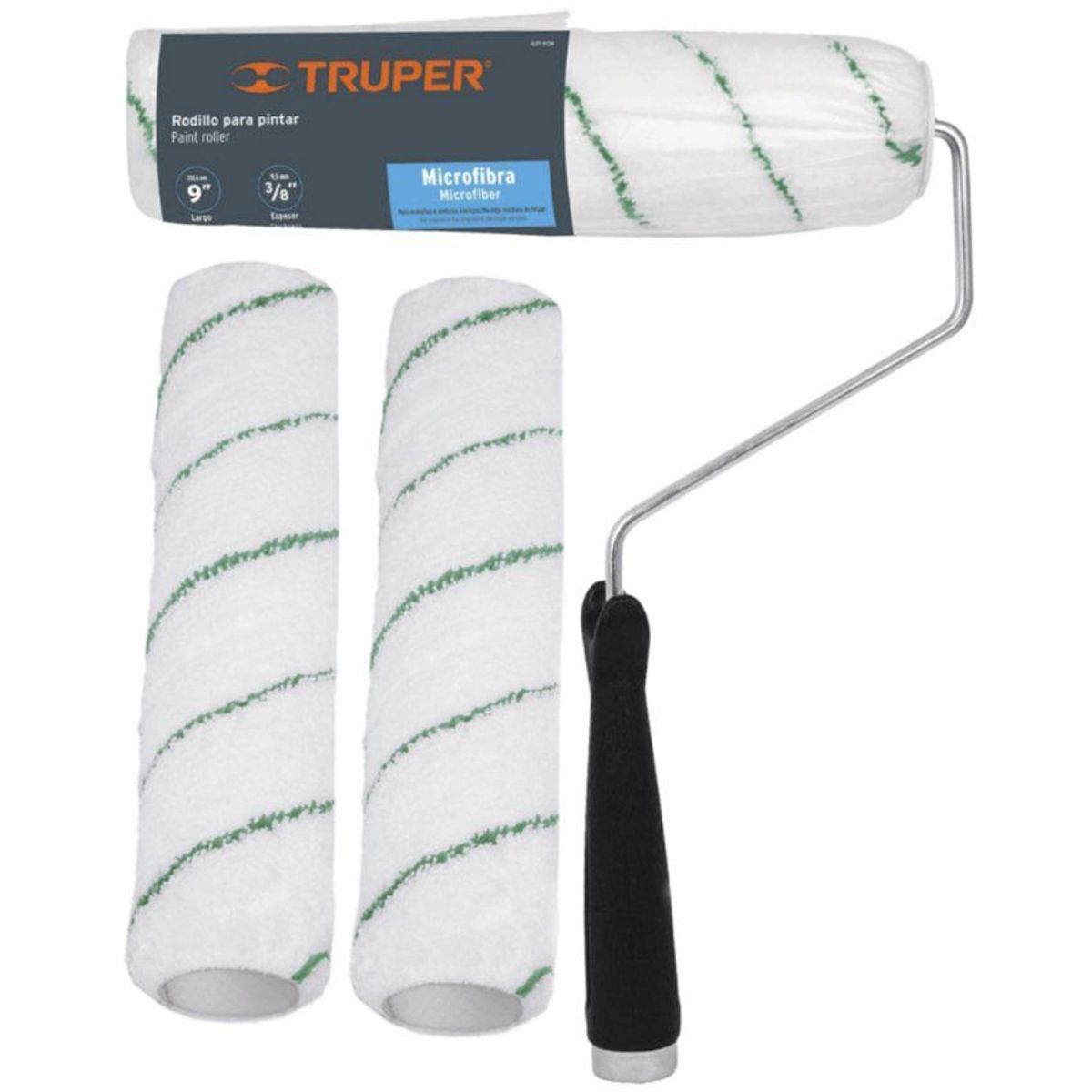 TRUPER - kit Rodillo para pintar, fino acabado, antigotas 9" 3/8" + 2 repuestos