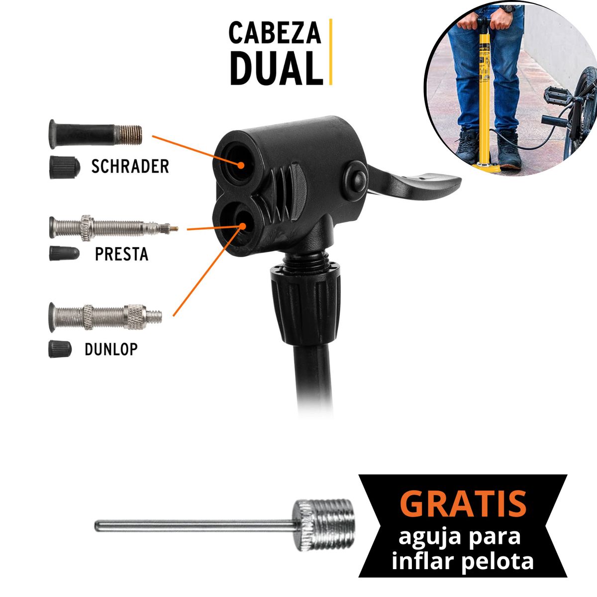 PRETUL - Inflador para bicicletas piscinas pelotas pretul  + aguja