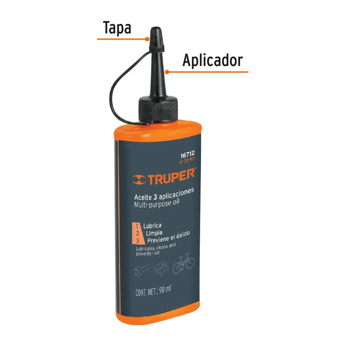 TRUPER - Aceite lubricante maquina 3 en 1 multiusos 90 ml 3oz truper