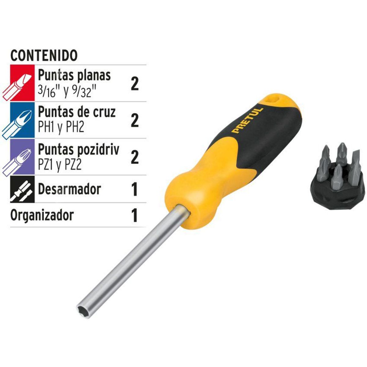 PRETUL - Desarmador con 6 puntas intercambiables, pretul