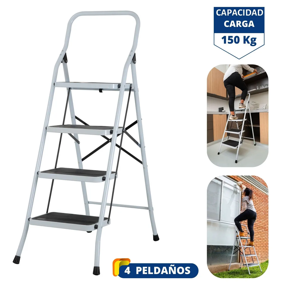 PRETUL - Escalera  tijera 4 peldaños acero, plegable - pretul