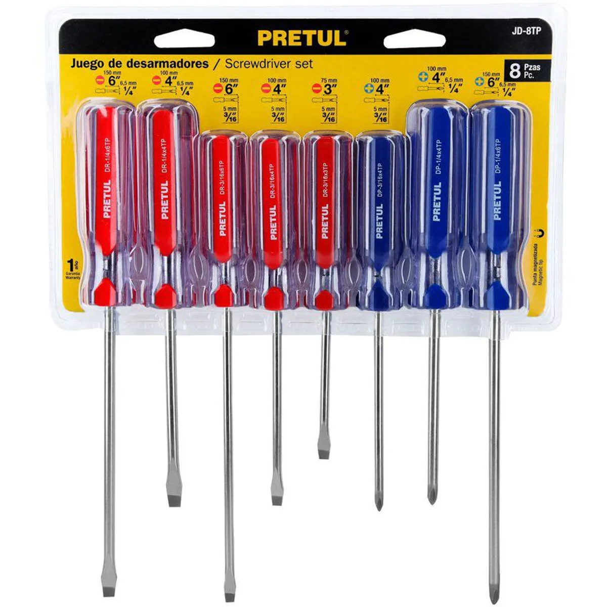 PRETUL - Juego desarmadores, 8 pz, mango pvc, pretul