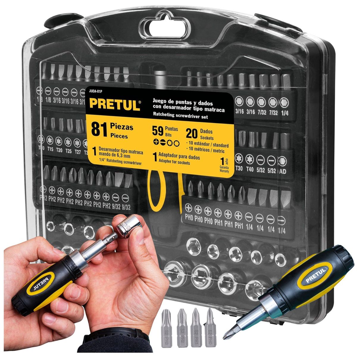 PRETUL - Juego de herramientas dados y puntas 81 piezas pretul