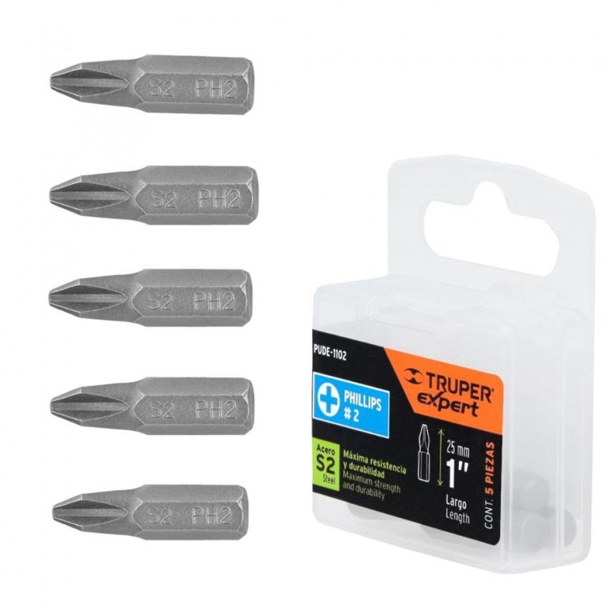 TRUPER - Puntas para taladro atornillador phillips ph2, 1" 5 piezas, truper