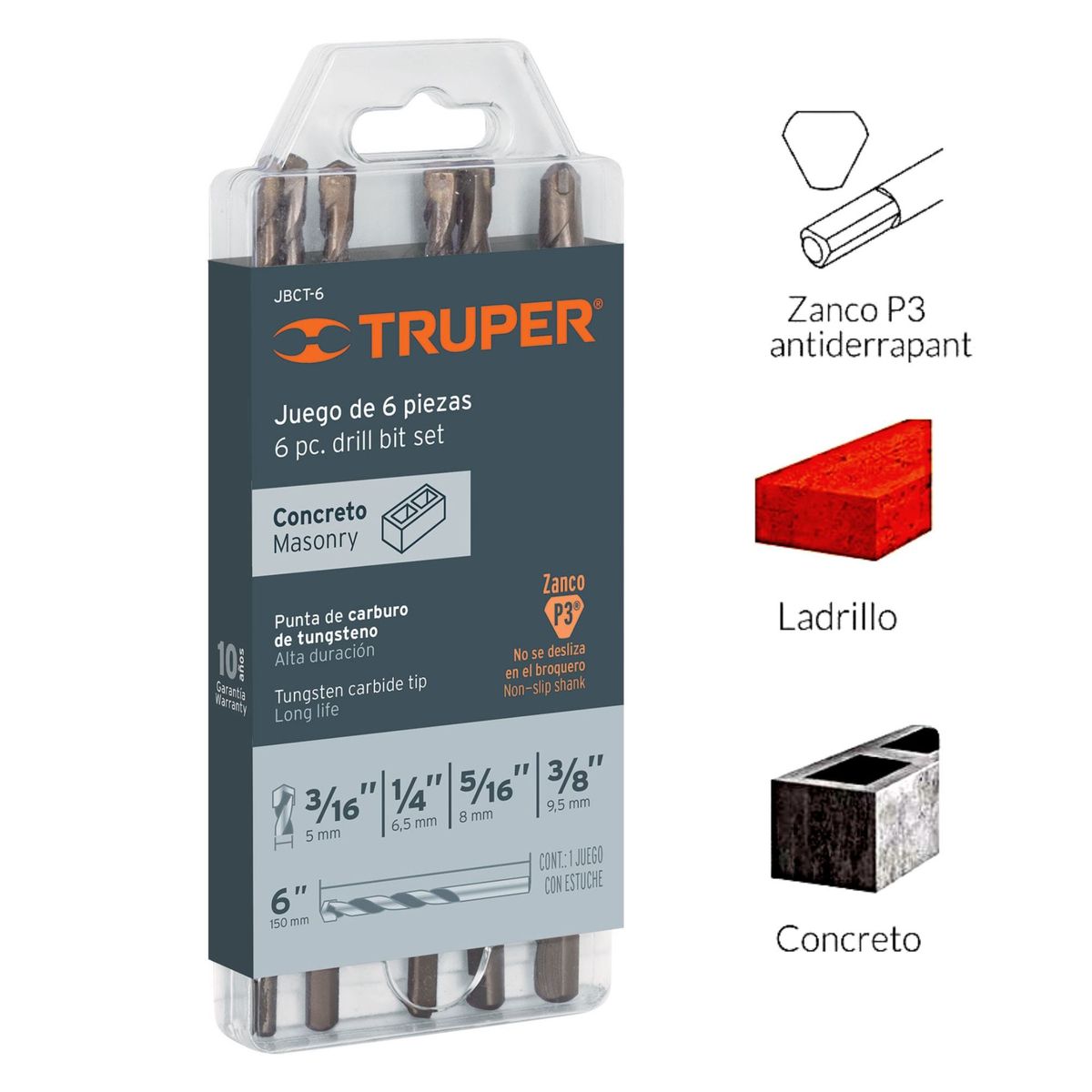 TRUPER - Juego de brocas para concreto 6 piezas truper