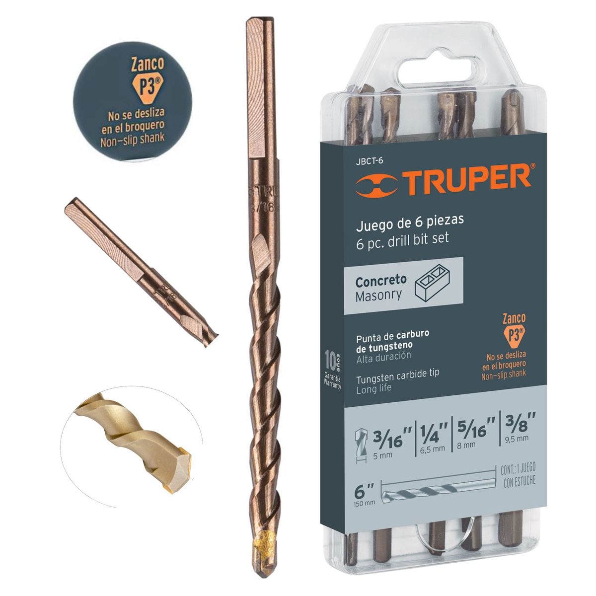TRUPER - Juego de brocas para concreto 6 piezas truper