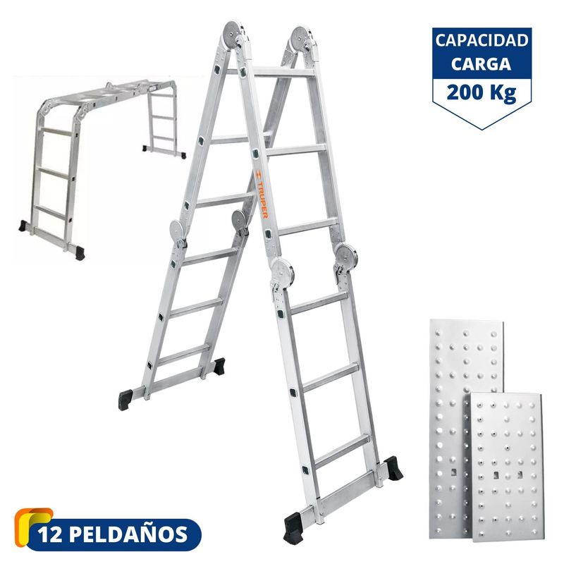 TRUPER - Escalera multiposición 12 peldaños soporta 200kg - Truper