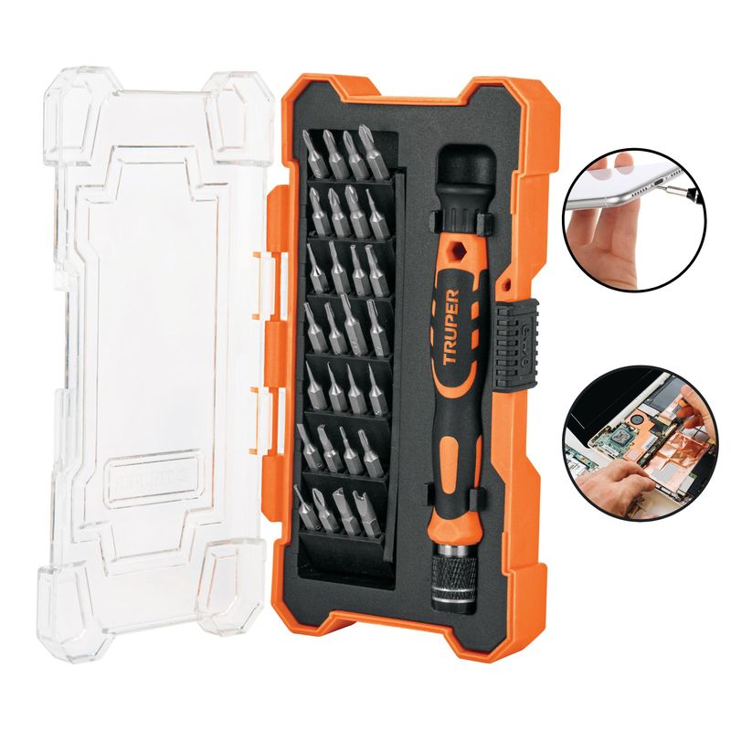 TRUPER - Juego de desarmador joyero para celulares 28 puntas, truper