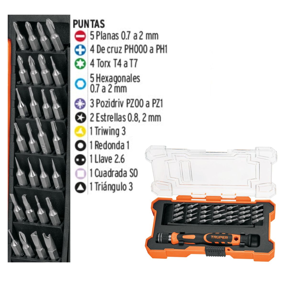 TRUPER - Juego de desarmador joyero para celulares 28 puntas, truper