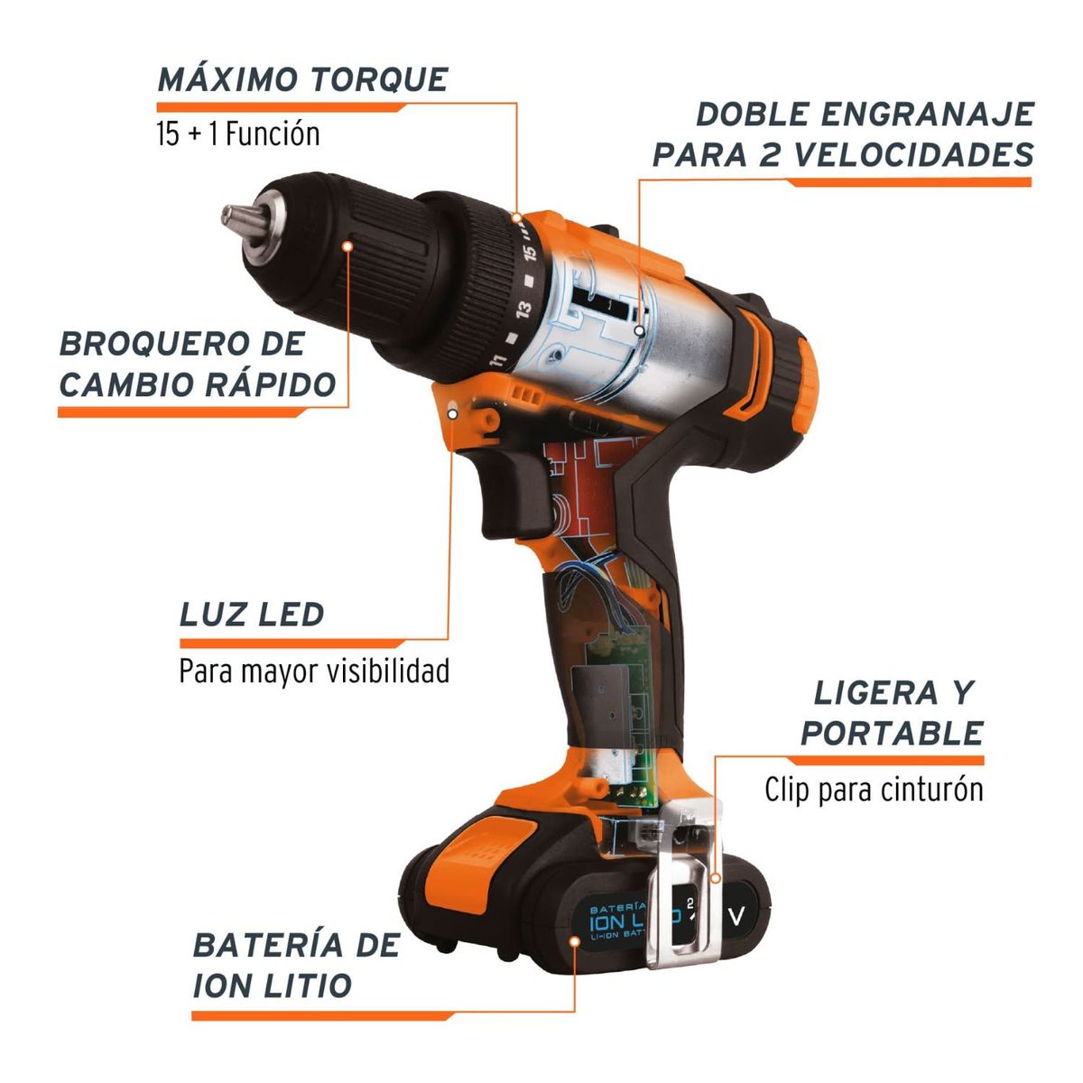 TRUPER - Taladro atornillador inalámbrico profesional 12v truper