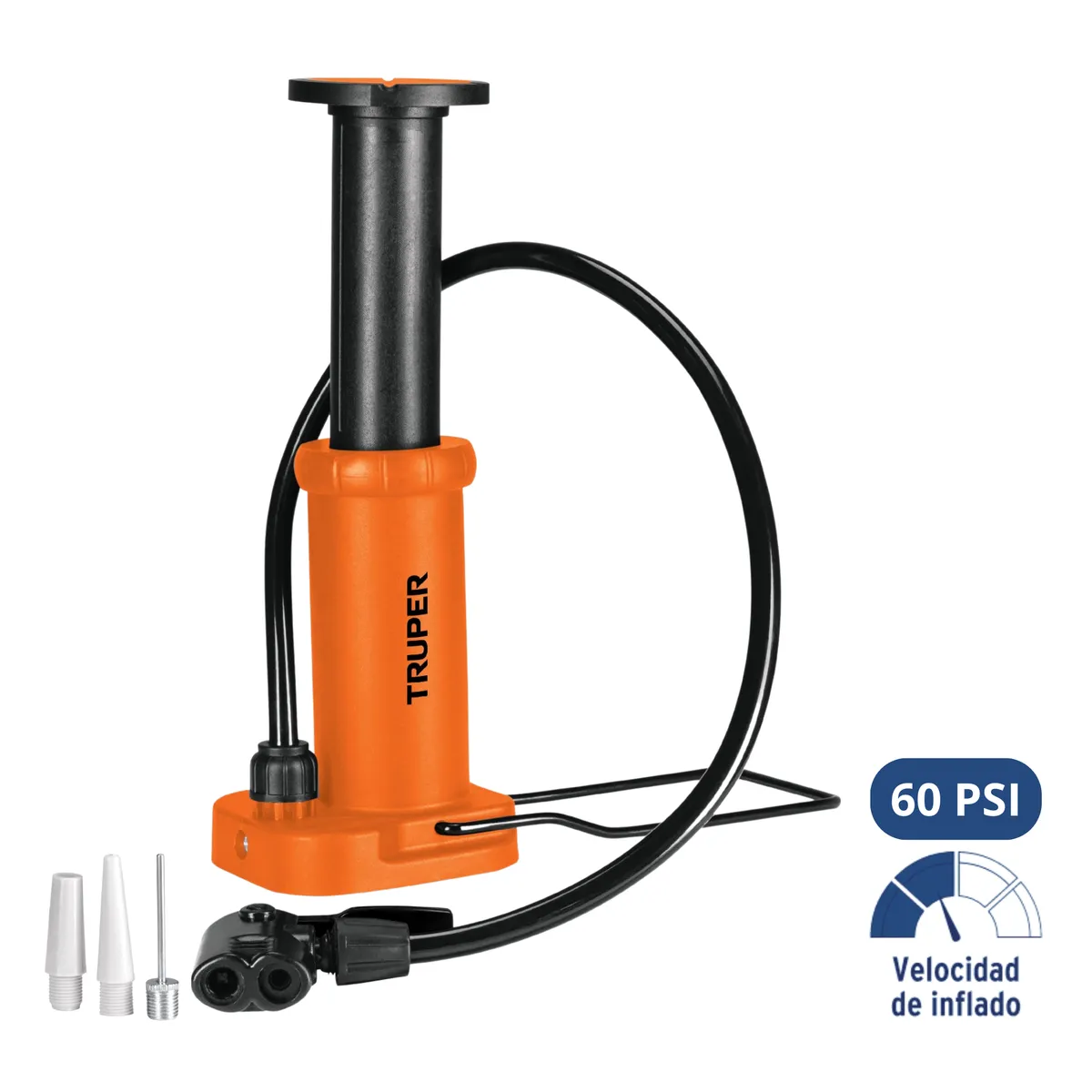 TRUPER - Inflador para bicicleta, pelotas, inflador de pedal de 60 psi, truper