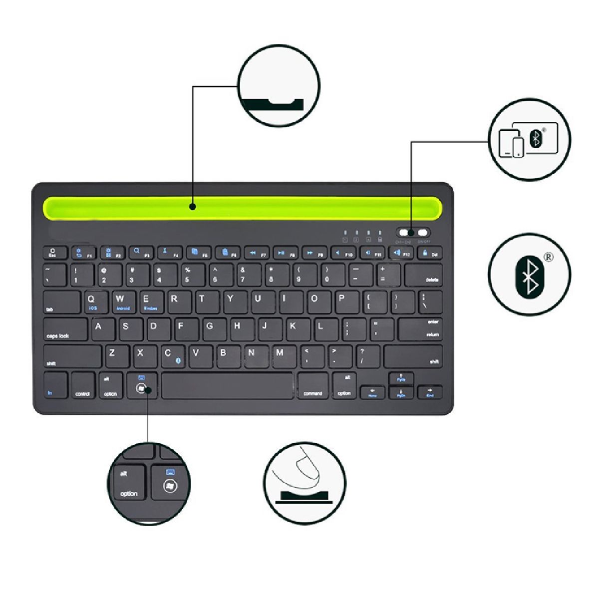 MUNAIQUI - Teclado Bluetooth Doble canal BT para dispositivos Munaiqui color negro