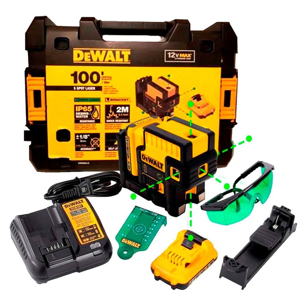 DEWALT - Nivel Laser de 5 Puntos Verdes 12v Dewalt DW085LG