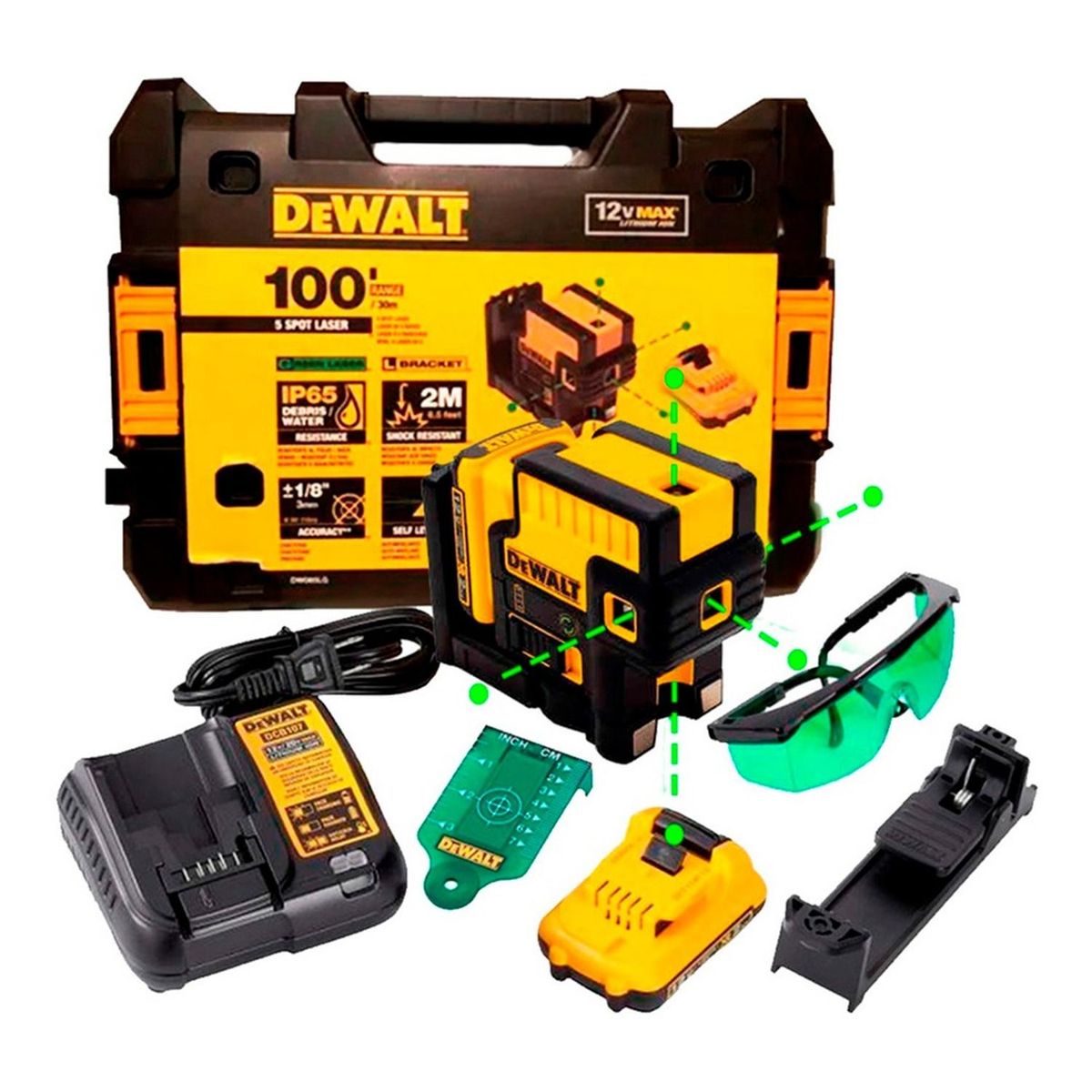 DEWALT - Nivel Laser de 5 Puntos Verdes 12v Dewalt DW085LG