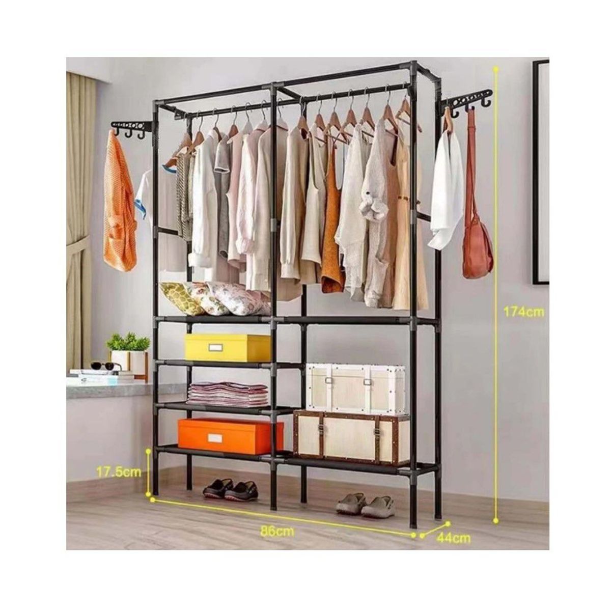 GENERICO - Ropero Perchero Organizador Armario Closet Armable 2 Cuerpos negro