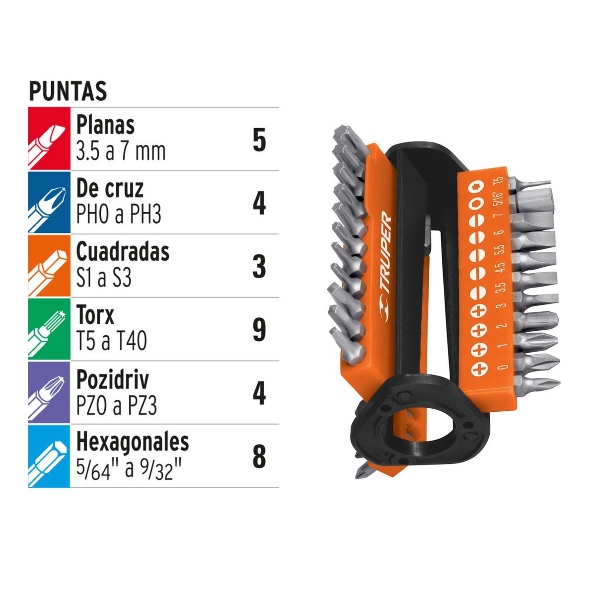 TRUPER - Desarmador con 33 puntas  intercambiables truper