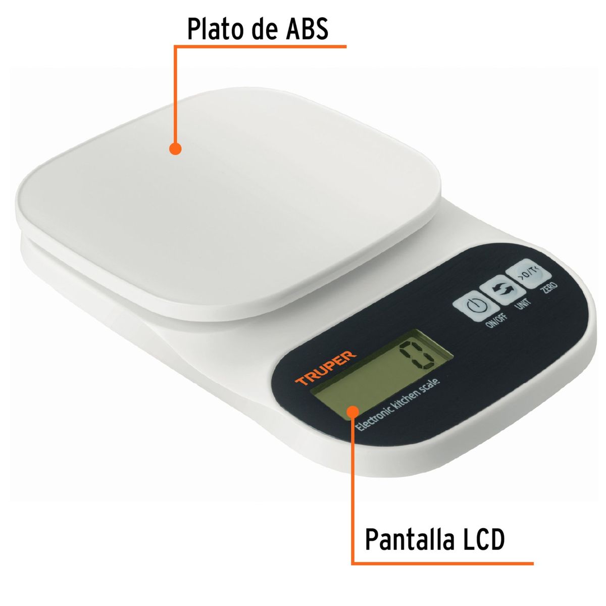 TRUPER - Balanza digital de cocina, base ABS 5 kg truper