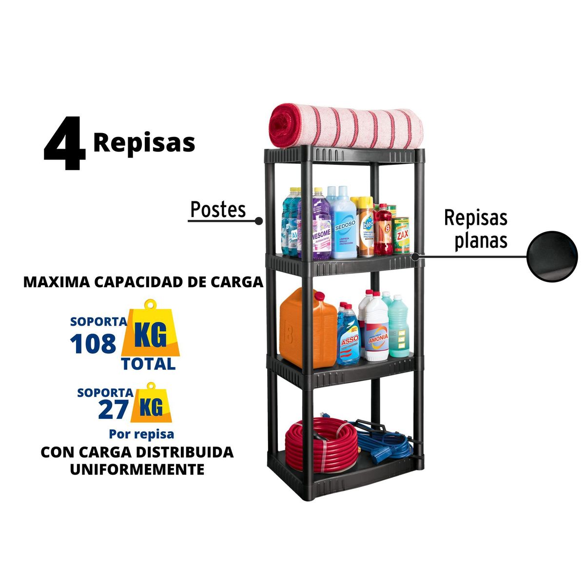 PRETUL - Estante organizador estante plástico 4 repisas,108kg pretul