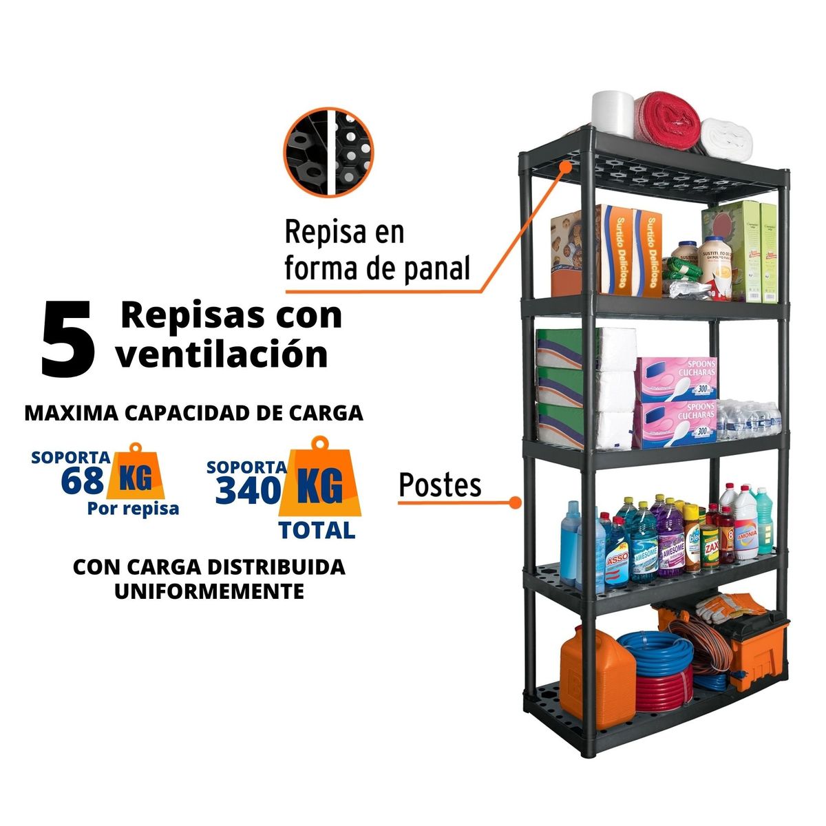 TRUPER - Estante plastico organizador de herramientas 5 repisas